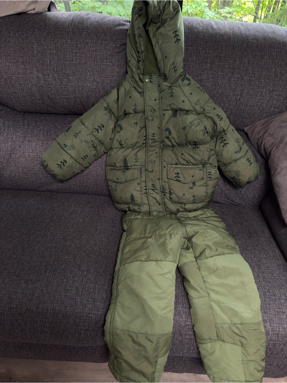 Little Earthling Olive Green Puffer Jacket with Subtle Print